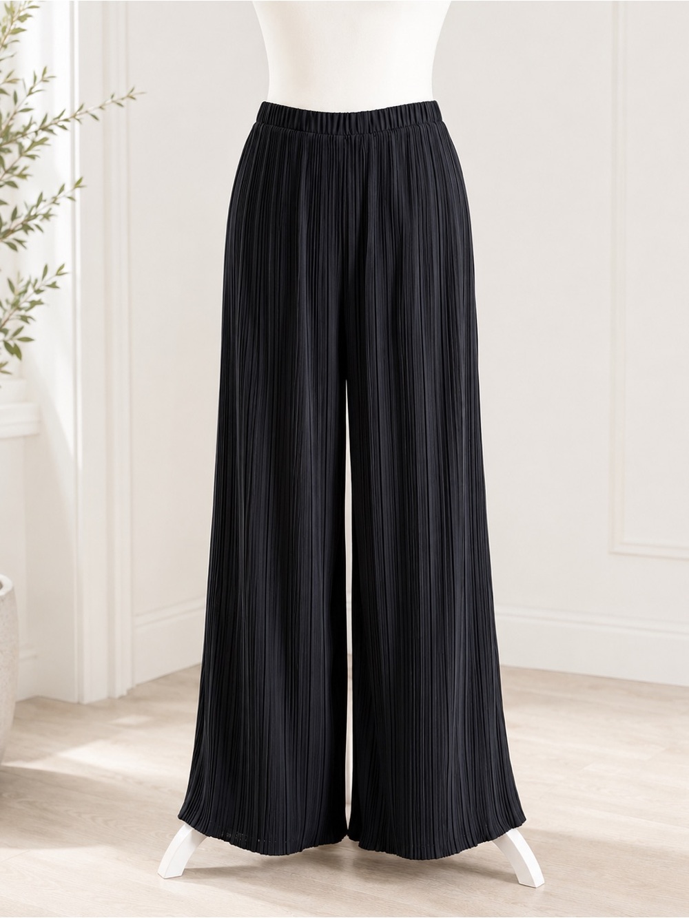 Pleione Black Pleated Wide-Leg Trousers